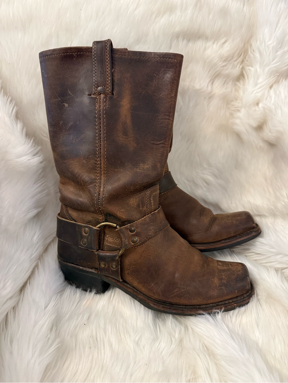 Rare Frye Brown Leather Harness 12 Boots Western Motorcycle Women Size 9